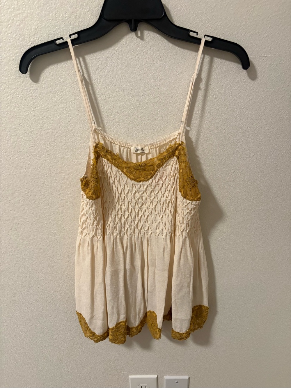 Miss Me Cream Lace-Trim Spaghetti Strap Tank Top -
